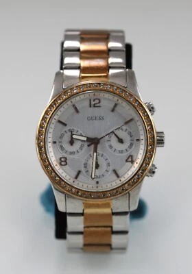 GUESS Orologio Uomo Impermeabile Argento Rame Acciaio Inox 100m Chron Bianco, - Immagine 1 di 4