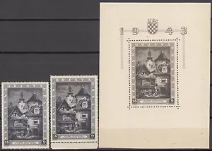 Croatia NDH 1943 Mi#115, 116 (Block) and 117, mint never hinged - Picture 1 of 1