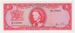 Billete de 1 dólar Trinidad y Tobago 1964 P26a raro J. F. Pierce QEII aXF - Imagen 1 de 2