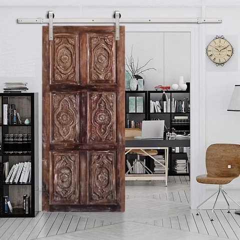 BarnDoor, Vintage Sliding BarDoor, Carved Indian Door 84x36 Cover