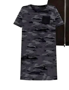 NWT Talbots Sz L Short Sleeve Patch Pocket Camo Dress Pullover Black Gray $89 - Picture 1 of 11
