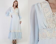 Vtg Baby Blue Cottagecore Corset Dress Long Lace Up Medieval Prairie Boho Gown