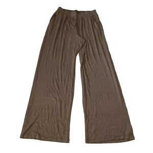 Nuuds Wide Leg Pants Womens Size S Mocha Slinky Rib Stretch - Picture 1 of 16