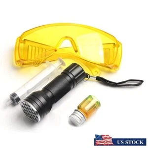 Car A/C Conditioning Leak Test Detector Kit UV Flashlight Glasses Dye Tool Sets - Picture 1 of 15