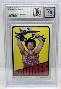 1972-73 Topps #195 Julius Erving Dr. J Signed Rookie Card RC Beckett Auto 10