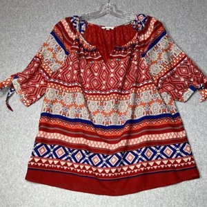 Jade Top XL Aztec Colorful Lagenlook Shirt Pullover Cold Shoulder Boho Women’s - Picture 1 of 13