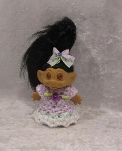 Made to fit 2½-3" TROLL Dolls, Handmade Clothes, Crochet Dress & Headband #29 - Imagen 1 de 3