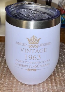 12 oz. Vaso Blanco Mujer 60 Cumpleaños Regalo "Vintage 1963 Envejecido a la Perfección" - Imagen 1 de 3