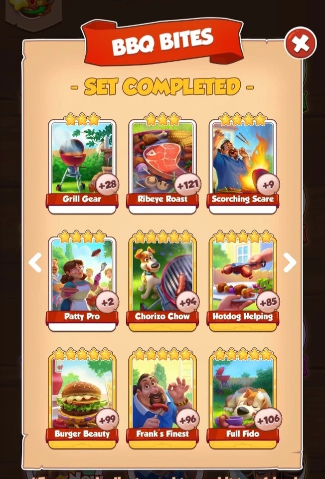 BBQ Bites  Set, Coin Master Game, 4 white cards - Image 1 of 1