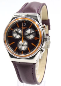 Neu Swiss Swatch Irony Prisoner Chrono braun Leder Datum 44mm YVS413 200 $ - Bild 1 von 5