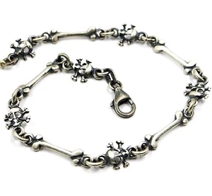 BRACCIALE IN ARGENTO 925, BRUNITO SATINATO, TESCHI E OSSA ALTERNATI, 20.5 CM - Imagen 1 de 7