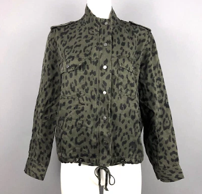 Rails Collins Leopard Print Shirt Jacket M Green Black Tie Waist Snap Zip Casual - Image 1 of 4
