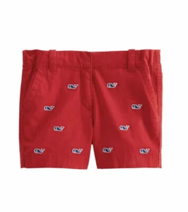 NWT VINEYARD VINES Sz14 GIRL'S WHALE EMBROIDERED EVERYDAY STRETCH SHORTS RED - Picture 1 of 3