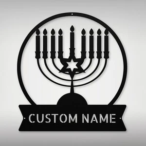 Personalized Hanukkah Candles Metal Sign Custom Holiday Decor Gift Home Office - Picture 1 of 6