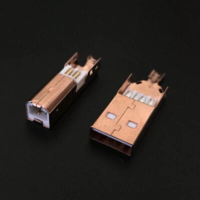 USB2.0A Male to B Male Plug Rose Gold Plated Connector Metal Cover Weld Foot - Image 1 of 4
