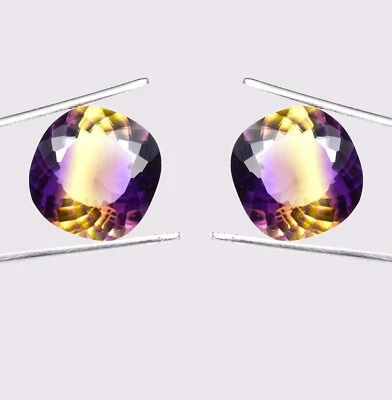 1 Pair 8 x 8 MM Natural Bi-Color Bolivia Ametrine Untreated Gemstone Certified - Image 1 of 3