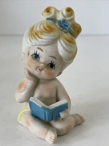 "Libro de porcelana vintage pintado a mano para bebé niña de 4"" de alto Japón" - Imagen 1 de 9