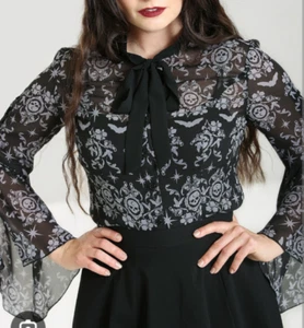 hell bunny XS skull lost whispers top bat killstar banned chiffon Victorian lace - Picture 1 of 12