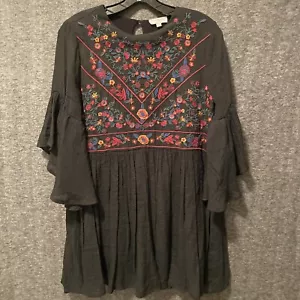 Umgee Kleid Damen klein Blumen Mini bestickt Boho Babydoll Glockenärmel Tunika - Bild 1 von 11