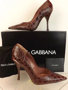 NIB DOLCE & GABBANA BURGUNDY NATURAL CROCODILE LEATHER POINTED TOE PUMPS 38 - Picture 1 of 12