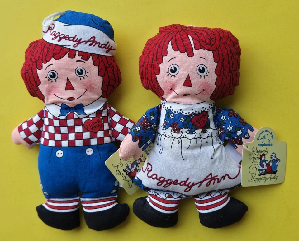 Vintage Applause Raggedy Ann & Andy Bean Bag Dolls With Tags Plush 7 Inch D6