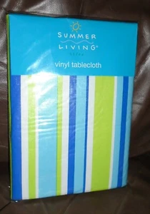 Summer Living Indoor/Outdoor Tablecloth 52"X90" Blue, Green, White Striped Nice! - Picture 1 of 3