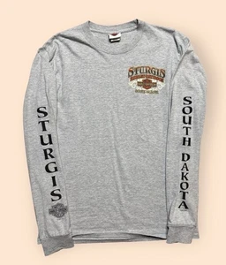 Harley Davidson T Shirt Long Sleeve Medium Gray Sturgis South Dakota Biker - Picture 1 of 5