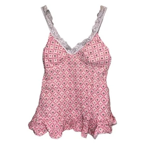 L.E.I Pink Lace Trim Babydoll Tank Top Medium Y2K - Picture 1 of 3