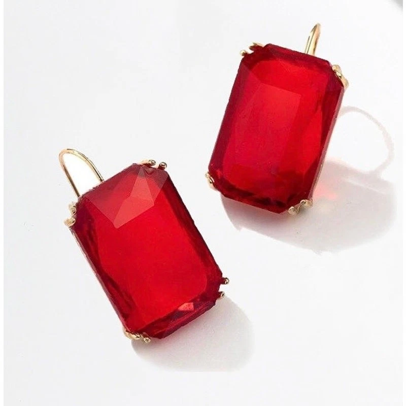 Anthropologie red and gold vintage inspired crystal stone earrings - Image 1 of 1