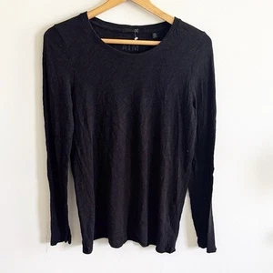 ATM black cotton knit raw hem long sleeve top size Medium - Picture 1 of 7