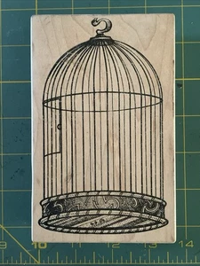Vintage Post Expressions großer Vogelkäfig Holz Stempel SCHÖN! - Bild 1 von 3
