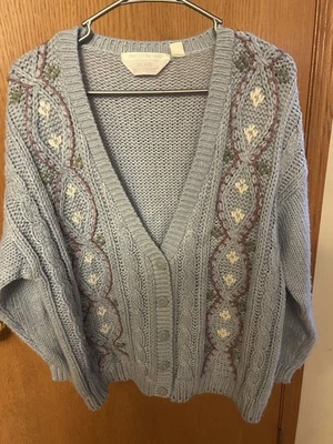 Cárdigan vintage para mujer Blair floral jardín cottagecore azul claro talla mediana Foto 1 de 4