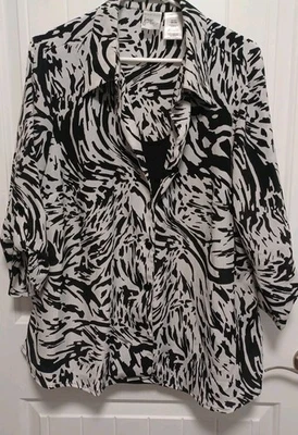 Blusa sin mangas JMS Just My Sz Plus 2X 18W 20W negra blanca cebra en capas manga 3/4 Foto 1 de 4