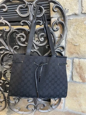 GUCCI 002 1053 Bolso de Mano Bolso de Hombro Negro Plateado Hardware GG Lona/Cuero Foto 1 de 4