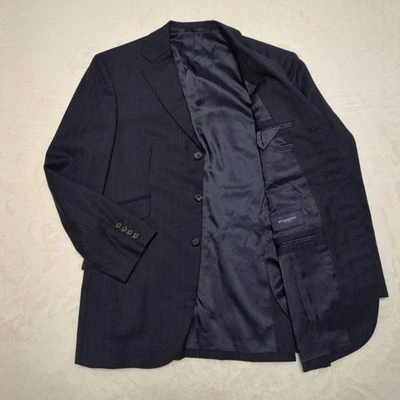 Burberry London на заказ куртка тени полоски одиночный 3B темно-синий - Изображение 1 из 4