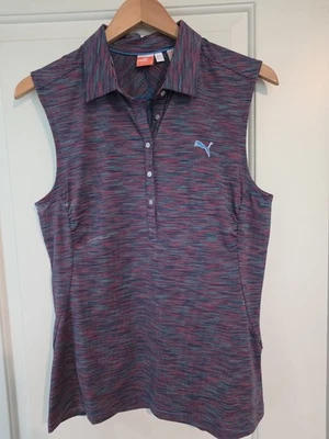 Puma Sleeveless Golf Polo Purple Blue Striped EUC Womens Size Large - Image 1 of 4