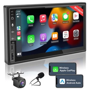 7 Inch Double Din Touchscreen Car Stereo with Wireless CarPlay & Android Auto... - Picture 1 of 8
