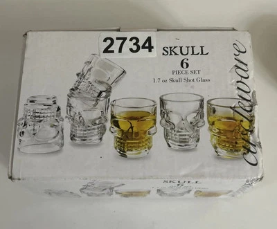 Circleware Skull Shot Glasses 1.7 oz Bar Entertaining - Set of 6 - Image 1 of 4