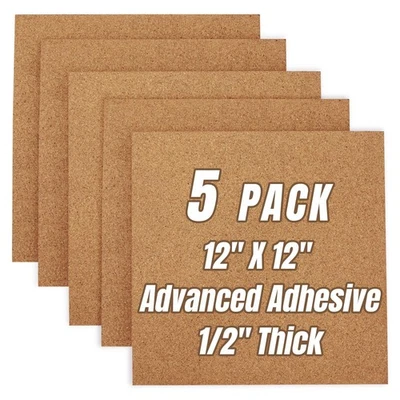 Cork Board Tiles 12"x12" - 1/2" Thick 5 Pack Cork Board Square Bulletin Board... - Image 1 of 4