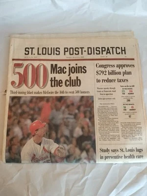 St. Louis Post-Dispatch August 6, 1999: MARK MCGWIRE JOINS 500 CLUB - Image 1 of 3
