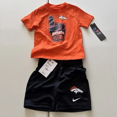 Nuevo con etiquetas Conjunto combinado de pantalones cortos/camiseta naranja azul Nike NFL Denver Broncos 2T para niños pequeños Foto 1 de 4