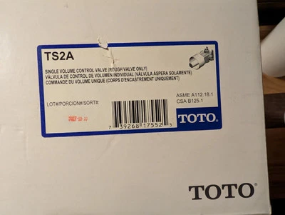 Válvula de control de volumen único TOTO TS2A bronce áspero ASME A112.18.1 Foto 1 de 4