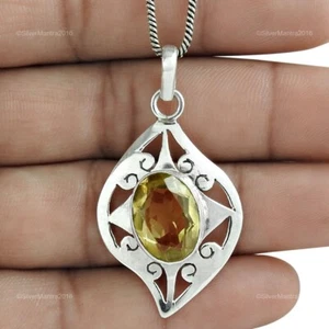Ovalado Natural Citrino Plata de Ley Noviembre Hermana Étnico Colgante Joyería - Imagen 1 de 5