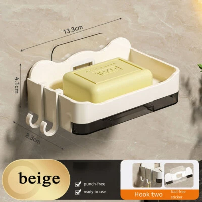 2X Soporte de barra de jabón de ducha de montaje en pared Bandeja de platos Ventosas Drenaje Ra L Foto 1 de 4