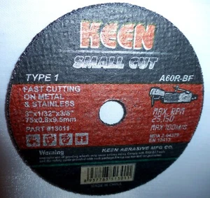 KEEN 3"x1/32"x3/8" High Speed Cut Off Wheels T1 Metal Stainless A60R-BF 25 pcs - Picture 1 of 3