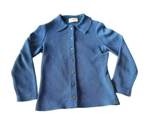 Vintage Kimberly Sweater Cardigan Womens Large Blue Gold Buttons Dacron Collared - Picture 1 of 14