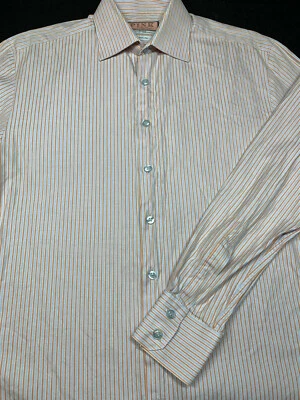 Thomas Pink Mens Button Front Long Sleeve Cotton Stripe Shirt 15 1/2 - Image 1 of 4