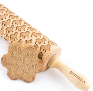 Stodola Engraved Large Rolling Pin with FRENCH BULDOG Pattern - Picture 1 of 3