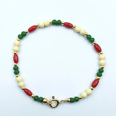 Bracciale Donna  Di Corallo Rosso E Peridot Argento 925 Dorato Vittoriano  - Immagine 1 di 2