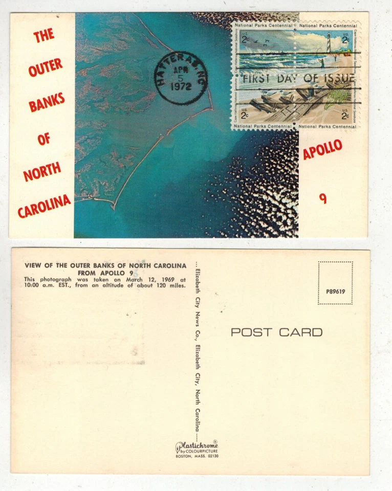 1972 OUTER BANKS OF NORTH CAROLINA POSTCARD FDC #3 APOLLO 9 VIEW FROM SPACE - Image 1 of 1